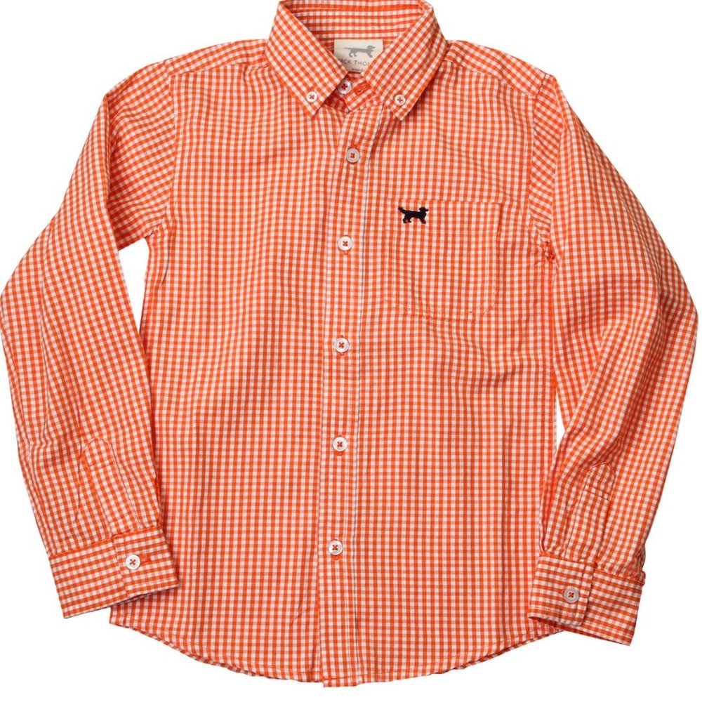 NWT Jack Thomas Boys Long Sleeve Gingham Shirt Tangerine